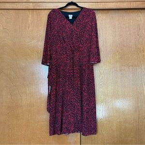 Chico's Printed Wrap Midi Jersey Knit Stretch Dress Red Size 2 12-14